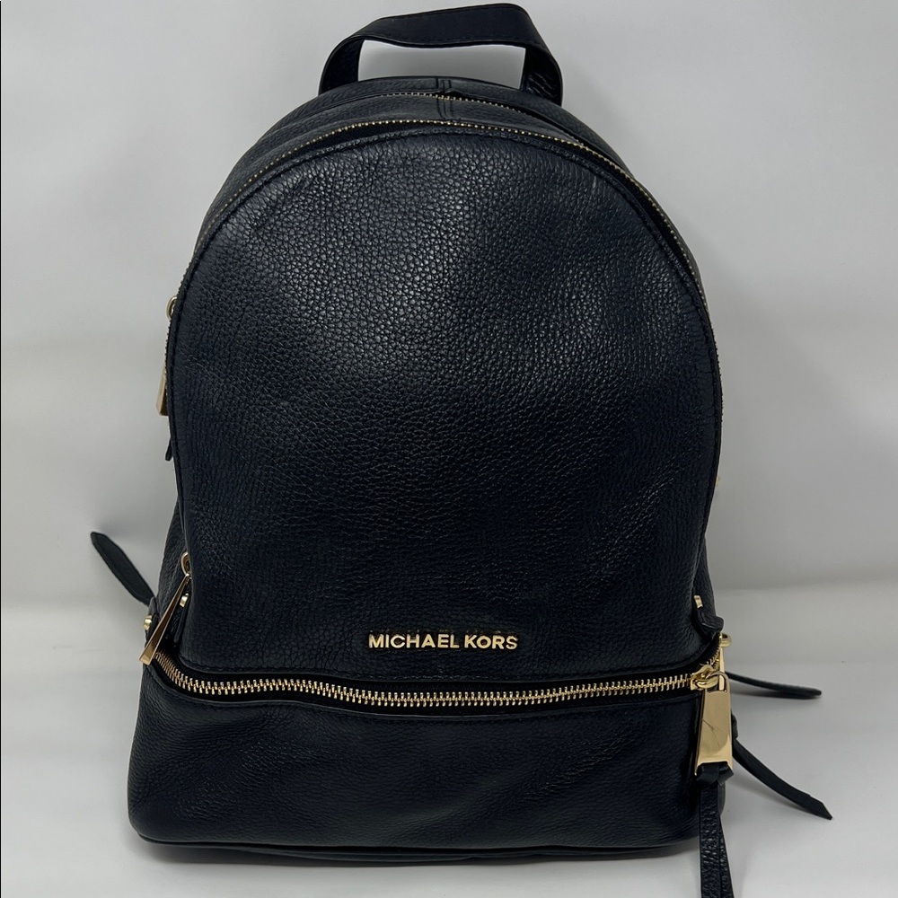 Michael Kors Black Leather Backpack with Gold Accents